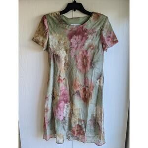 Jessica Howard Women's Green Pink Floral Short Sleeve Round Neck Dress Size 10